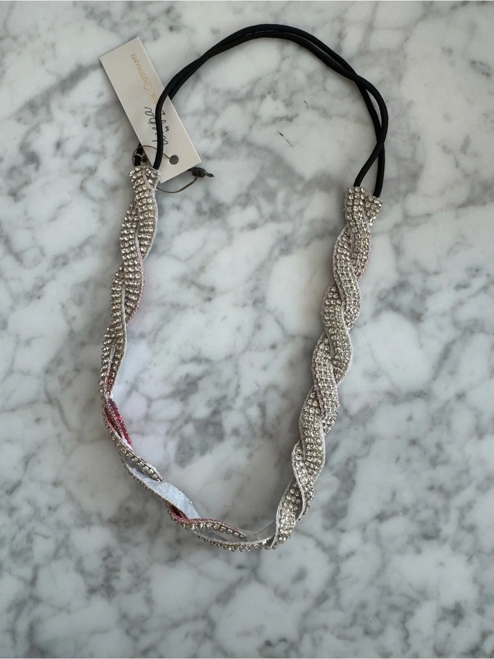 Deepa Gurnani Rhinestone Metallic Braided Elastic Headband NWT